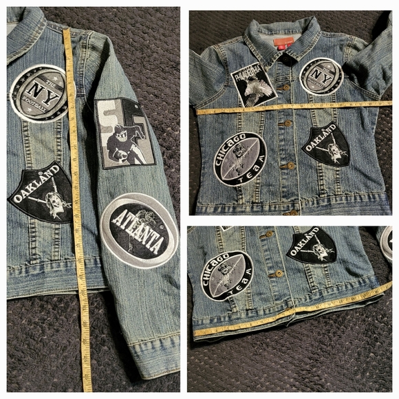 Le More patch denim jacket football patches all over L - Picture 3 of 4